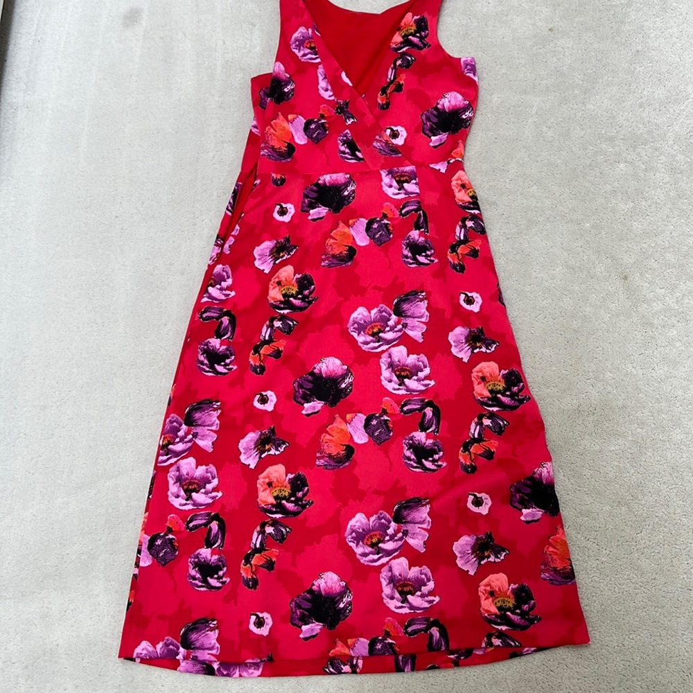3/4 length lined silky v neck dress